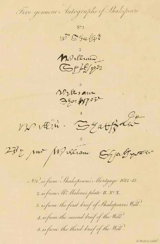 Five genuine Shakspeare signatures